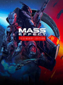 The Mass Effect: Legendary Edition cover art. The colours are largely red and blue, with many of the characters in a "floating head" style poster.