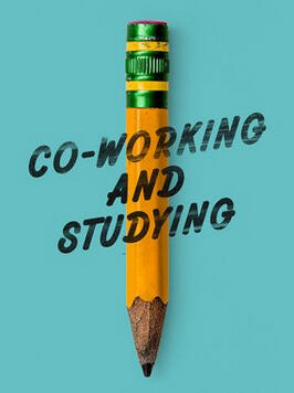 The Twitch Co-working and Studying category graphic: a light blue background with a short pencil in the center and the words "Co-working and Studying" in the middle.