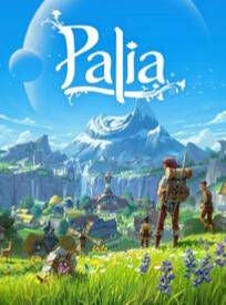 The Palia cover art. The colours are bright and cheerful, showing a mountainy landscape with a person standing in the midground, looking off into the distance.